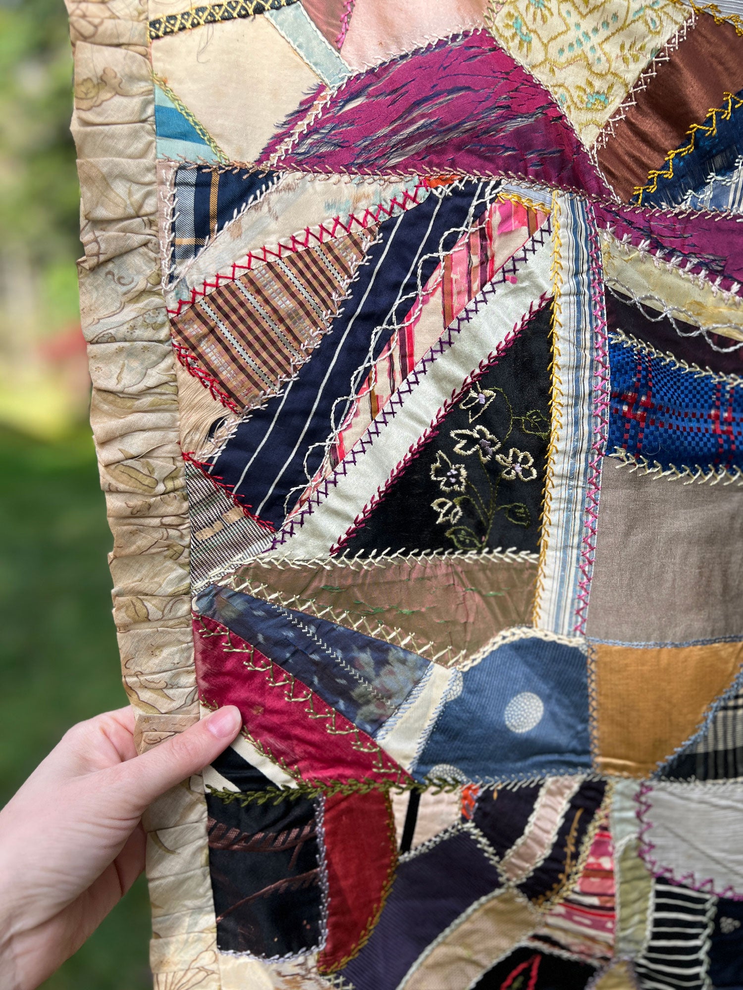 Fabulous Fan Backed 19th Century Crazy Quilt